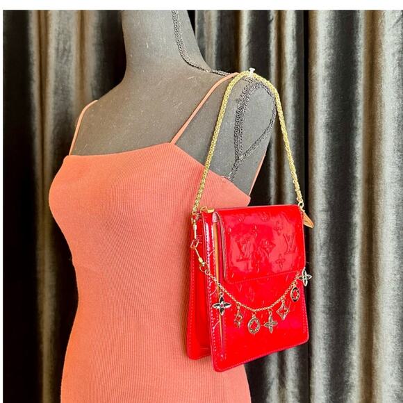 Louis Vuitton Vernis custom dyed Mott bag. Crossbody bag in pink red with chain - Picture 3 of 16